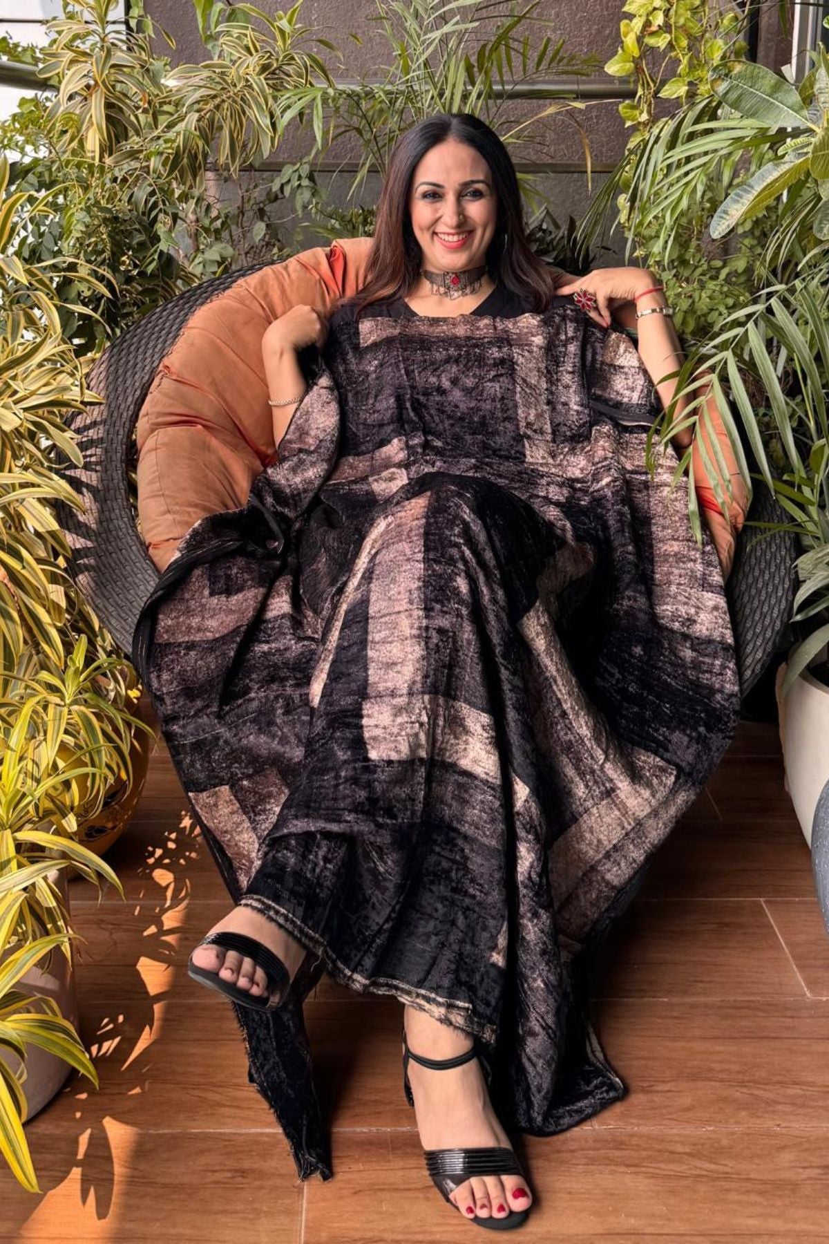 Ajrakh art on velvet (kurta only)
